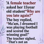 A teacher asked her late student why he was late again… but his football dream excuse — and what he said next — had the whole classroom laughing.”